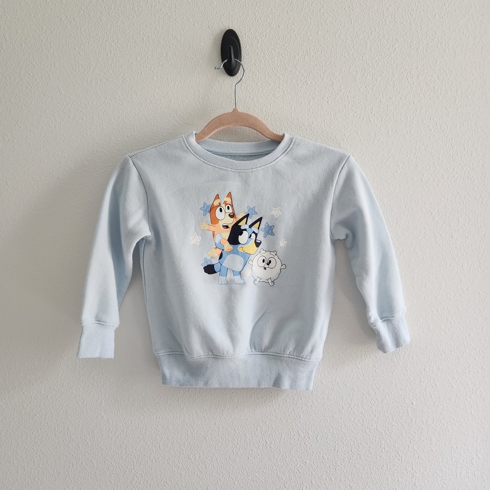 Bluey Bingo Pom Pom Light Blue Fleece Sweatshirt Kids Size 5